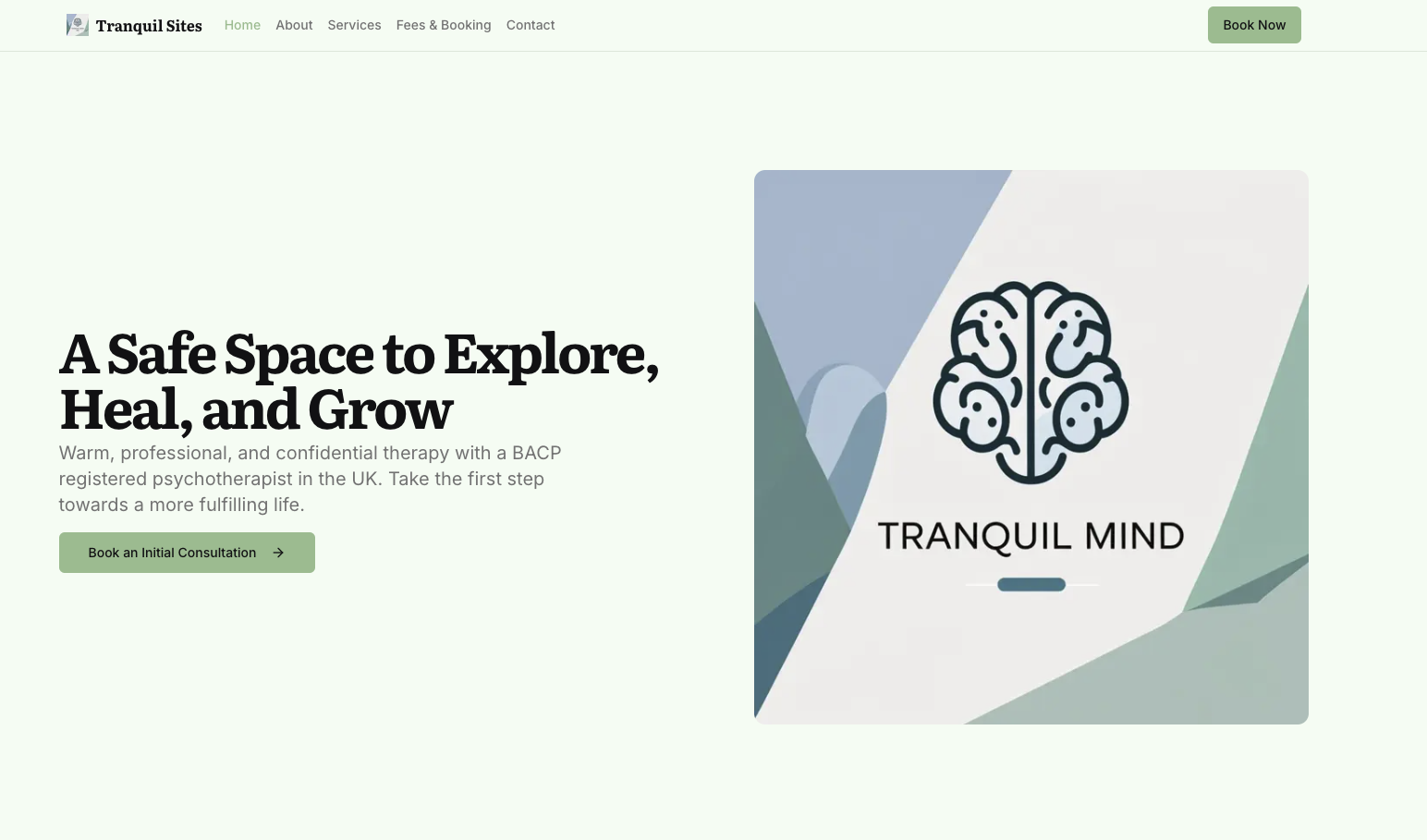 Tranquil Sites live demo preview